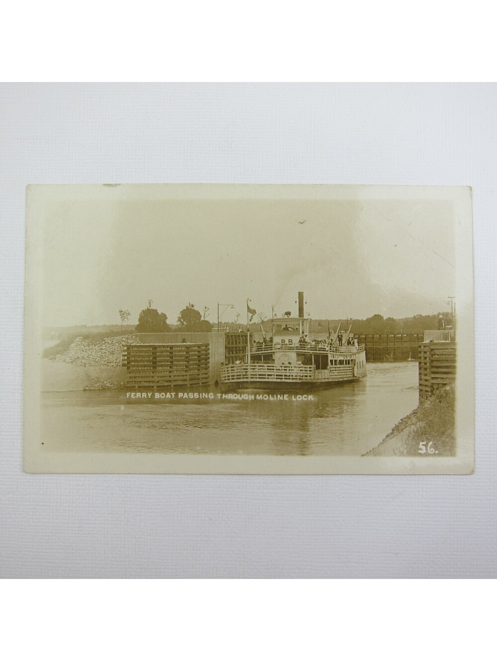RPPC Real Photo Postcard Ferry Boat Moline Lock Illinois Antique Unposted RARE